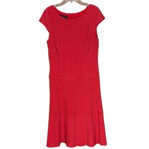 Jones New York Cap Sleeve Red & Beige Polk Dot Fit & Flare dress, Size 10 EUC